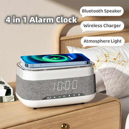 Multifunctional Alarm Clock & Bluetooth Speaker with Wireless Charger