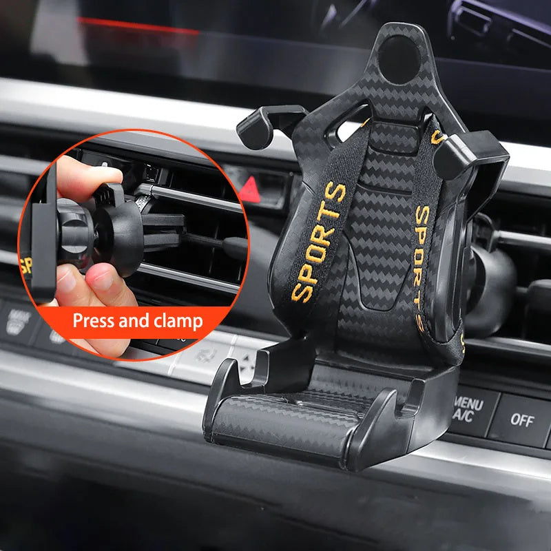 Racing Seat Car Phone Holder - 360° Rotatable Air Vent Mount Clip