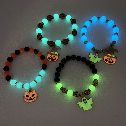 Halloween Luminous Pumpkin Head & Ghost Bracelet - Glow-in-the-Dark Festive Jewelry