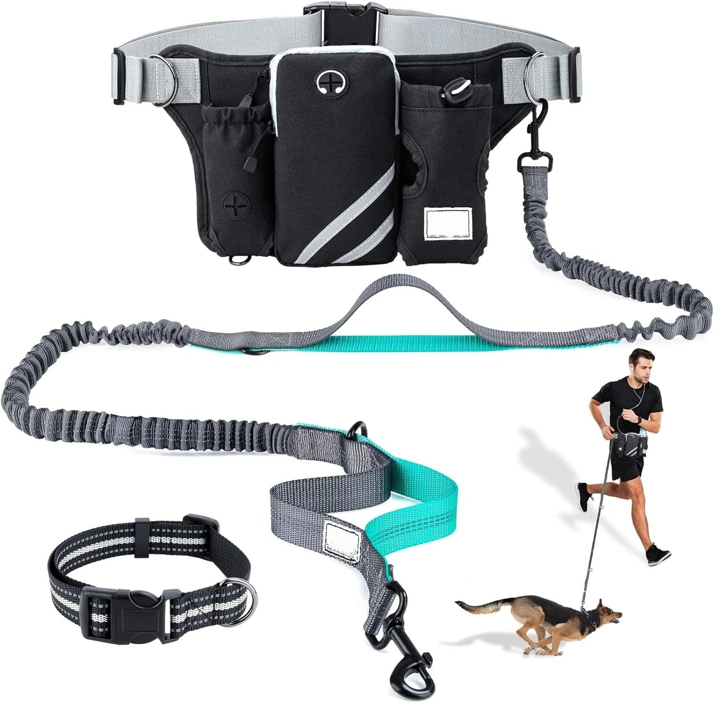 Adjustable Waist Belt Bag with Retractable Hands-Free Dog Leash – Reflective Stitching Pouch for Running, Walking, and Hiking - OlimarShop 