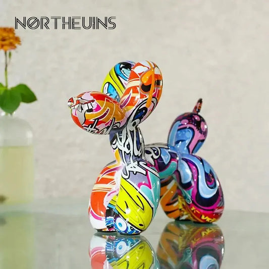 Vibrant Resin Graffiti Balloon Dog Figurines - Colorful Art Decor for Home & Office - OlimarShop 