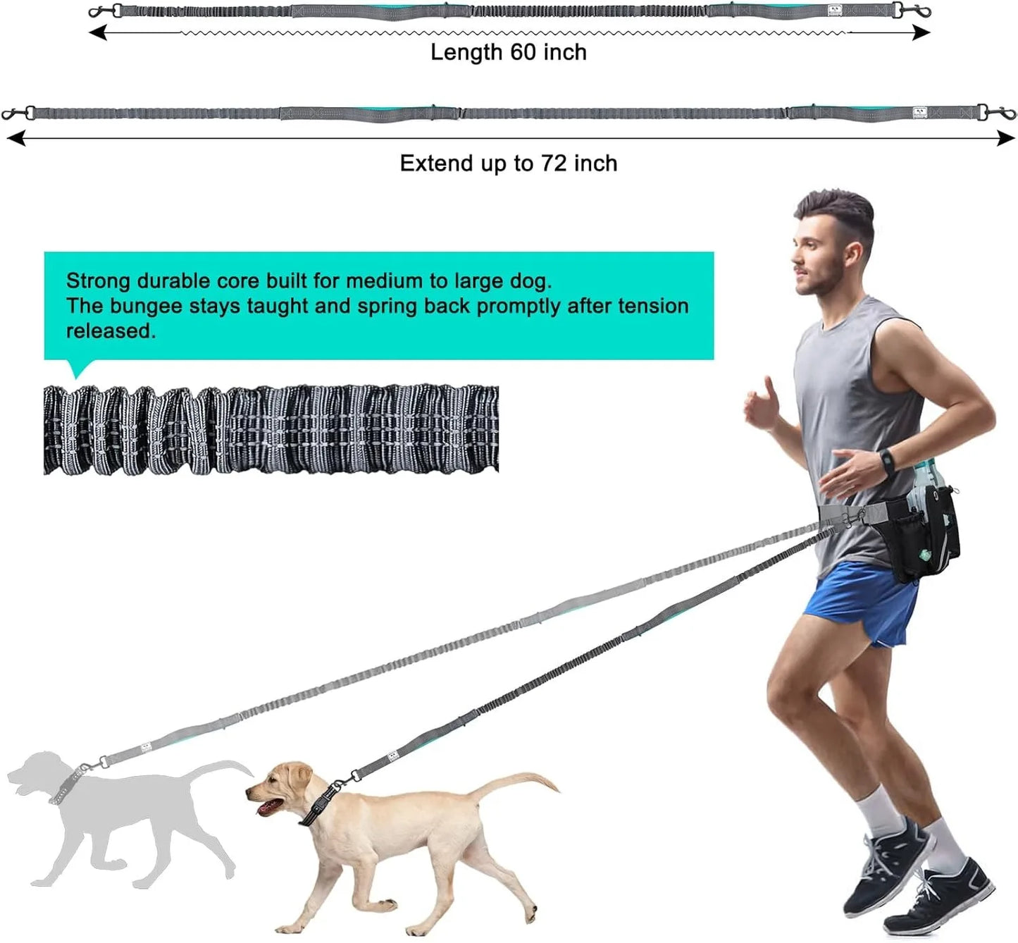 Adjustable Waist Belt Bag with Retractable Hands-Free Dog Leash – Reflective Stitching Pouch for Running, Walking, and Hiking - OlimarShop 